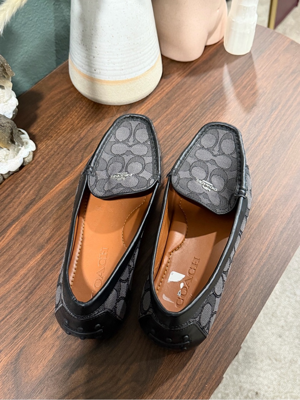 Coach Black Trim Brown Leather Slip-On Loafers